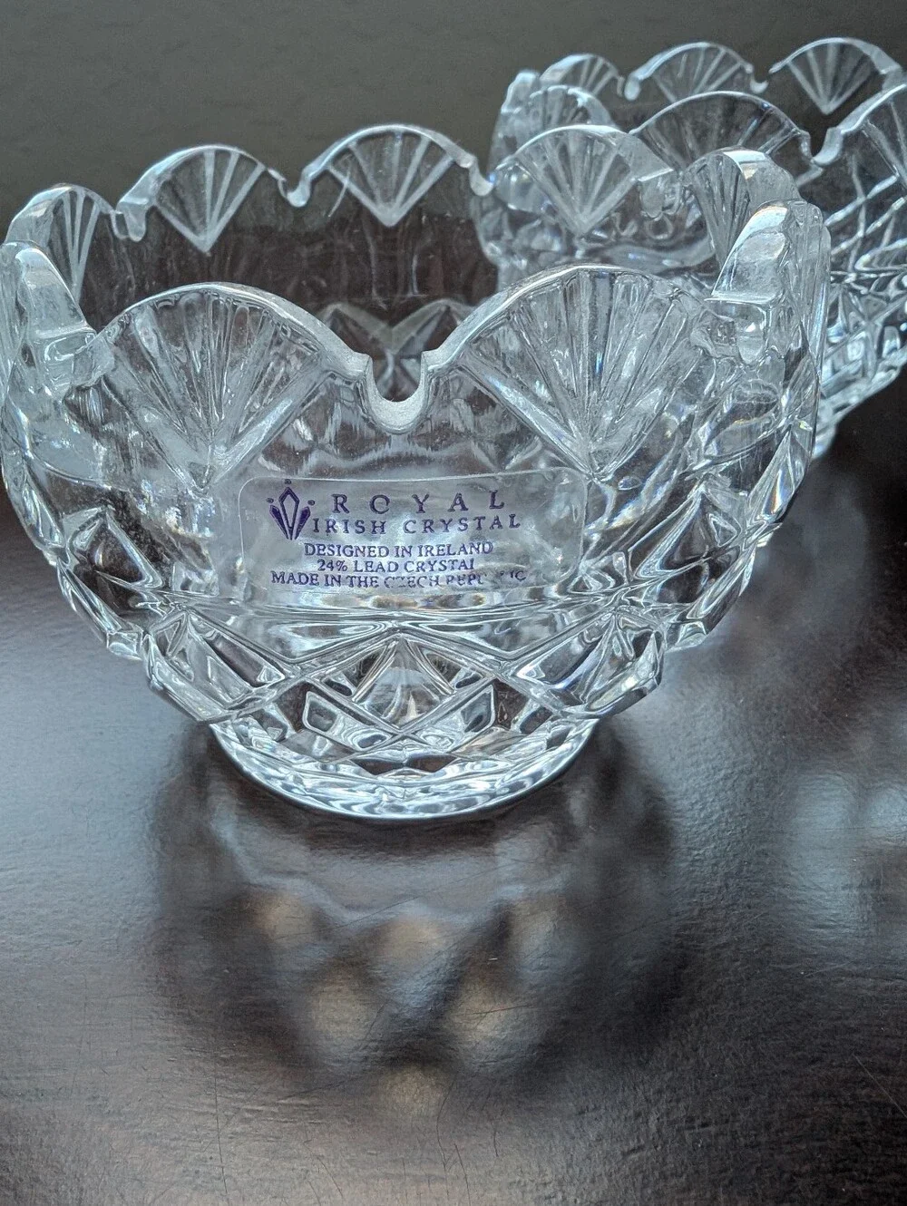 Royal Irish Cut 24%Leaded Crystal Clear Votive Candle Scalloped Edge Set Of 3